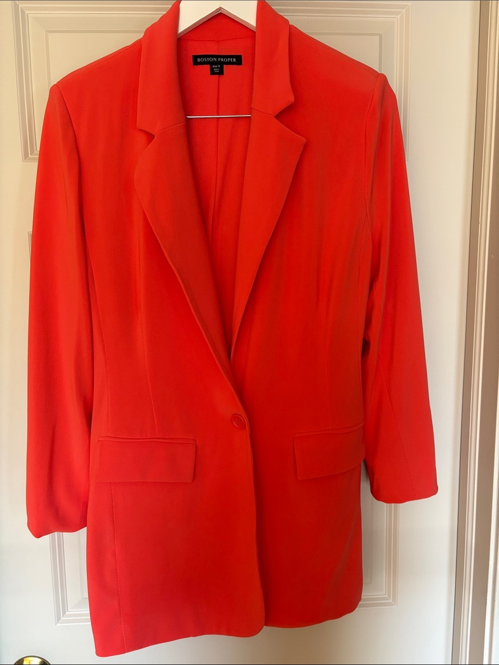 Boston Proper Coral Single-Button Long Blazer